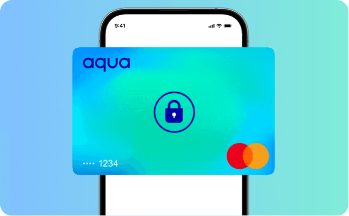 A locked Aqua Mastercard in front of a mobile phone